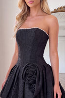 Load image into Gallery viewer, Navy Strapless Corset Beaded A Line Short Cocktail Dress with 3D Flower