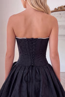 Load image into Gallery viewer, Navy Strapless Corset Beaded A Line Short Cocktail Dress with 3D Flower