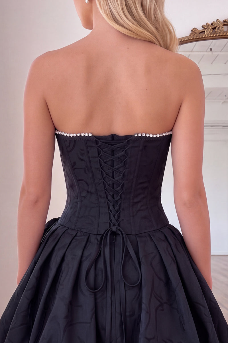 Load image into Gallery viewer, Navy Strapless Corset Beaded A Line Short Cocktail Dress with 3D Flower