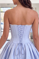 Load image into Gallery viewer, Navy Strapless Corset Beaded A Line Short Cocktail Dress with 3D Flower