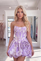 Load image into Gallery viewer, Lilac Corset Floral Short A Line Cocktail Dress with 3D Flower