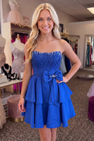 Load image into Gallery viewer, Royal Blue Corset Beaded Tiered A Line Short Cocktail Dress with Bow