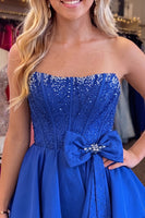 Load image into Gallery viewer, Royal Blue Corset Beaded Tiered A Line Short Cocktail Dress with Bow
