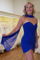 Load image into Gallery viewer, Burgundy Strapless Pleated Neck Scarf Tight Short Cocktail Dress