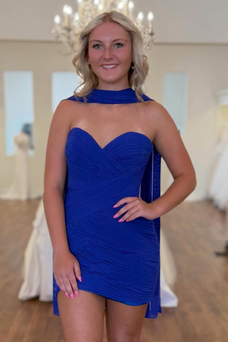 Load image into Gallery viewer, Burgundy Strapless Pleated Neck Scarf Tight Short Cocktail Dress