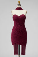 Load image into Gallery viewer, Burgundy Strapless Pleated Neck Scarf Tight Short Cocktail Dress
