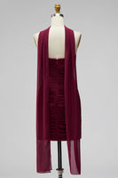 Load image into Gallery viewer, Burgundy Strapless Pleated Neck Scarf Tight Short Cocktail Dress