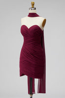Load image into Gallery viewer, Burgundy Strapless Pleated Neck Scarf Tight Short Cocktail Dress