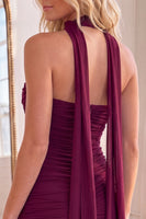 Load image into Gallery viewer, Burgundy Strapless Pleated Neck Scarf Tight Short Cocktail Dress