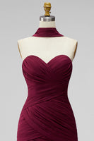 Load image into Gallery viewer, Burgundy Strapless Pleated Neck Scarf Tight Short Cocktail Dress