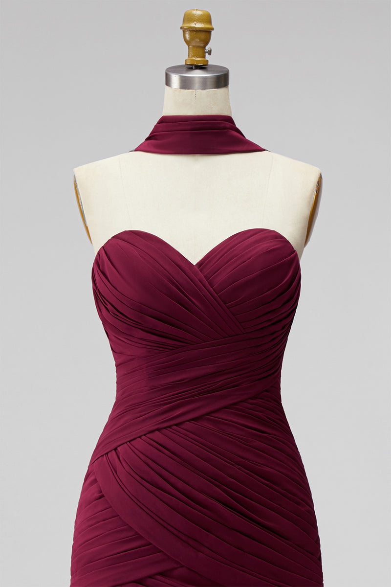 Load image into Gallery viewer, Burgundy Strapless Pleated Neck Scarf Tight Short Cocktail Dress
