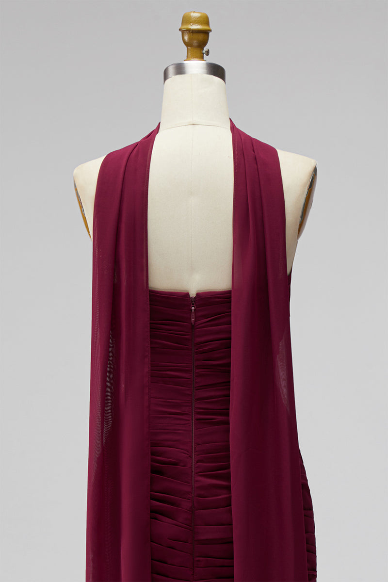 Load image into Gallery viewer, Burgundy Strapless Pleated Neck Scarf Tight Short Cocktail Dress