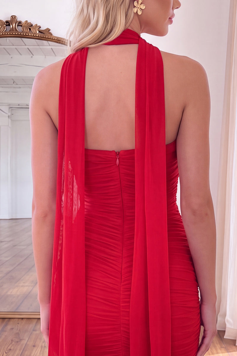 Load image into Gallery viewer, Burgundy Strapless Pleated Neck Scarf Tight Short Cocktail Dress