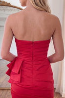 Load image into Gallery viewer, Red Strapless Ruffled Ruched Tight Short Cocktail Dress