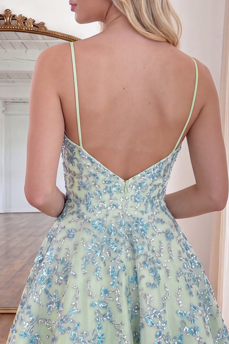 Load image into Gallery viewer, Light Green Beaded A Line V Neck Short Cocktail Dress