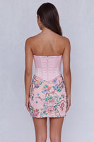Load image into Gallery viewer, Light Pink Floral Corset Strapless Ruched Tight Short Cocktail Dress