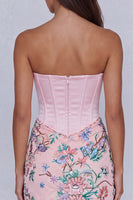 Load image into Gallery viewer, Light Pink Floral Corset Strapless Ruched Tight Short Cocktail Dress