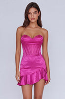 Load image into Gallery viewer, Fuchsia Beaded Corset Strapless Ruffled Tight Short Cocktail Dress