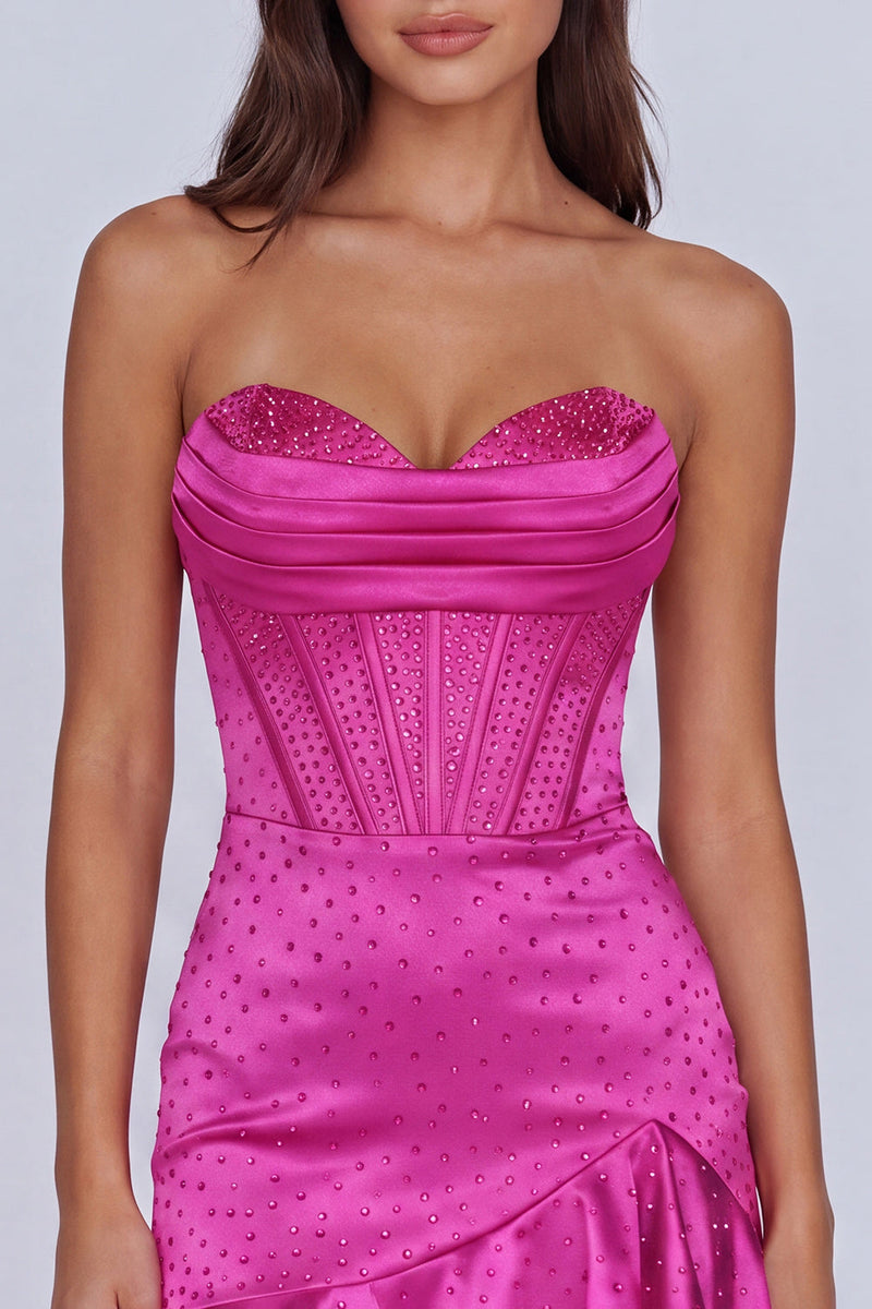 Load image into Gallery viewer, Fuchsia Beaded Corset Strapless Ruffled Tight Short Cocktail Dress