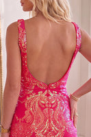 Load image into Gallery viewer, Fuchsia Sequin Backless Tight Short Cocktail Dress