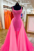 Load image into Gallery viewer, Sparkly Fuchsia Beaded Short Cocktail Dress with Bow