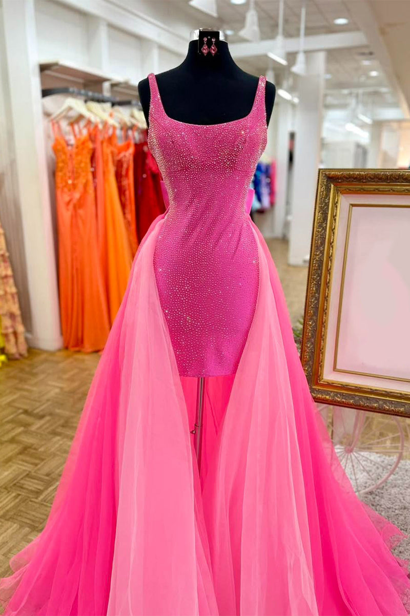 Load image into Gallery viewer, Sparkly Fuchsia Beaded Short Cocktail Dress with Bow
