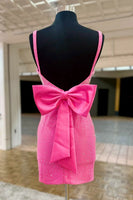Load image into Gallery viewer, Sparkly Fuchsia Beaded Short Cocktail Dress with Bow