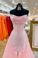 Load image into Gallery viewer, Sparkly Light Pink Corset Beaded Bodycon Short Cocktail Dress with Cape