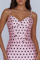Load image into Gallery viewer, Pink Black Polka Dots Corset Spaghetti Straps Short Tight Cocktail Dress