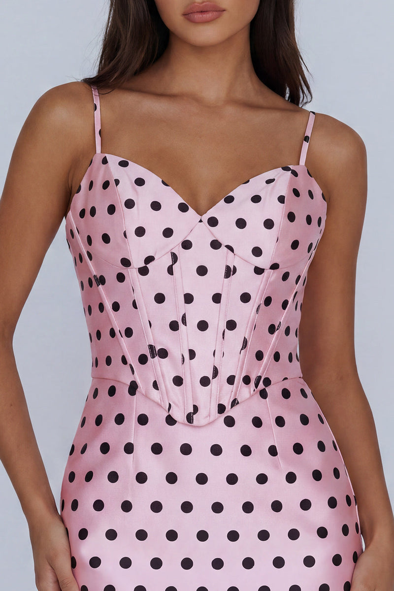 Load image into Gallery viewer, Pink Black Polka Dots Corset Spaghetti Straps Short Tight Cocktail Dress