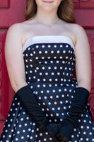 Load image into Gallery viewer, Black and White Polka Dots A Line Strapless Short Cocktail Dress with Bow