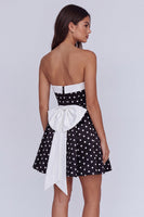 Load image into Gallery viewer, Black and White Polka Dots Strapless Short Cocktail Dress with Bow