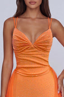 Load image into Gallery viewer, Orange Sparkly Tight Short Beaded Cocktail Dress with Cape