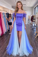 Load image into Gallery viewer, Purple Sparkly Beaded Short Tight Cocktail Dress with Cape