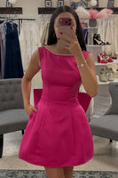 Load image into Gallery viewer, Fuchsia Boat Neck A Line Short Cocktail Dress with Bow