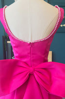 Load image into Gallery viewer, Fuchsia Boat Neck A Line Short Cocktail Dress with Bow
