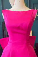 Load image into Gallery viewer, Fuchsia Boat Neck A Line Short Cocktail Dress with Bow