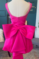 Load image into Gallery viewer, Fuchsia Boat Neck A Line Short Cocktail Dress with Bow