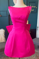 Load image into Gallery viewer, Fuchsia Boat Neck A Line Short Cocktail Dress with Bow