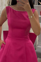 Load image into Gallery viewer, Fuchsia Boat Neck A Line Short Cocktail Dress with Bow