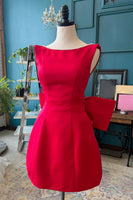 Load image into Gallery viewer, Fuchsia Boat Neck A Line Short Cocktail Dress with Bow