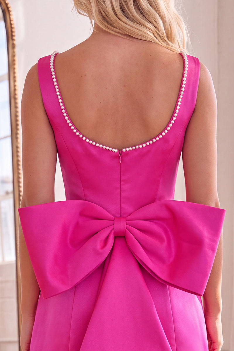 Load image into Gallery viewer, Fuchsia Boat Neck Short Ruffled Cocktail Dress with Pearls