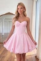 Load image into Gallery viewer, Pink Corset Strapless A Line Short Bubble Cocktail Dress