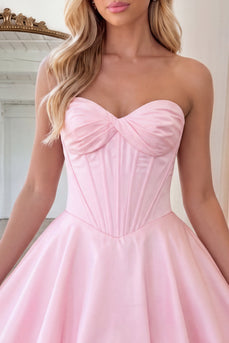 Pink Corset Strapless A Line Short Bubble Cocktail Dress