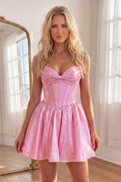 Load image into Gallery viewer, Pink Corset Sweetheart A Line Short Cocktail Dress