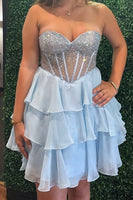 Load image into Gallery viewer, Sparkly Yellow Corset Short Beaded Sweetheart Ruffled Cocktail Dress
