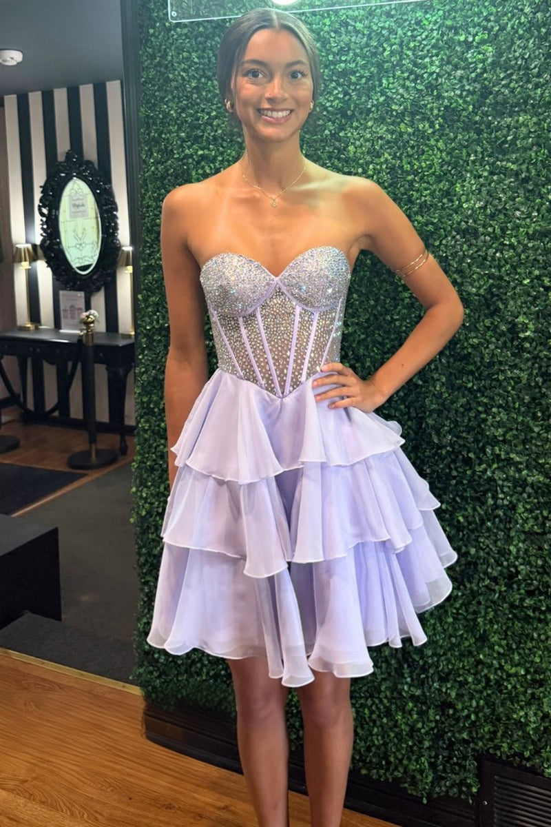 Load image into Gallery viewer, Sparkly Yellow Corset Short Beaded Sweetheart Ruffled Cocktail Dress