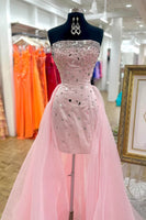 Load image into Gallery viewer, Sparkly Pink Strapless Beaded Tight Short Cocktail Dress with Cape