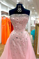 Load image into Gallery viewer, Sparkly Pink Strapless Beaded Tight Short Cocktail Dress with Cape