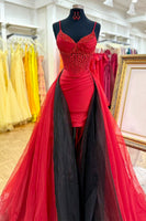 Load image into Gallery viewer, Sparkly Red Beaded Spaghetti Straps Tight Short Cocktail Dress with Cape